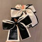 Color black Contrast Trim Satin Bow Knot Hair Scrunchie