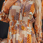 Orange Boho Floral Puff Sleeve Smocked Waist Mini Shirt Dress