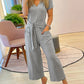Short Sleeve Tied Detail Pocket Design Jumpsuit