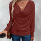 Cowl Neck Batwing Sleeve Ruched T Shirt Casual Slim Fit Top