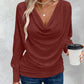 Cowl Neck Batwing Sleeve Ruched T Shirt Casual Slim Fit Top