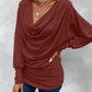 Cowl Neck Batwing Sleeve Ruched T Shirt Casual Slim Fit Top