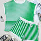Dark Green Striped Cap Sleeve Tee and Shorts Set