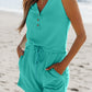 Mint Green Ribbed Button V Neck Tank Top and Shorts Set