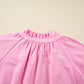 Pink Half Zip Puff Sleeve Top and Ruffled Shorts Set