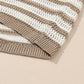 Khaki Stripe Hollowed Knit Sleeveless Sweater Dress