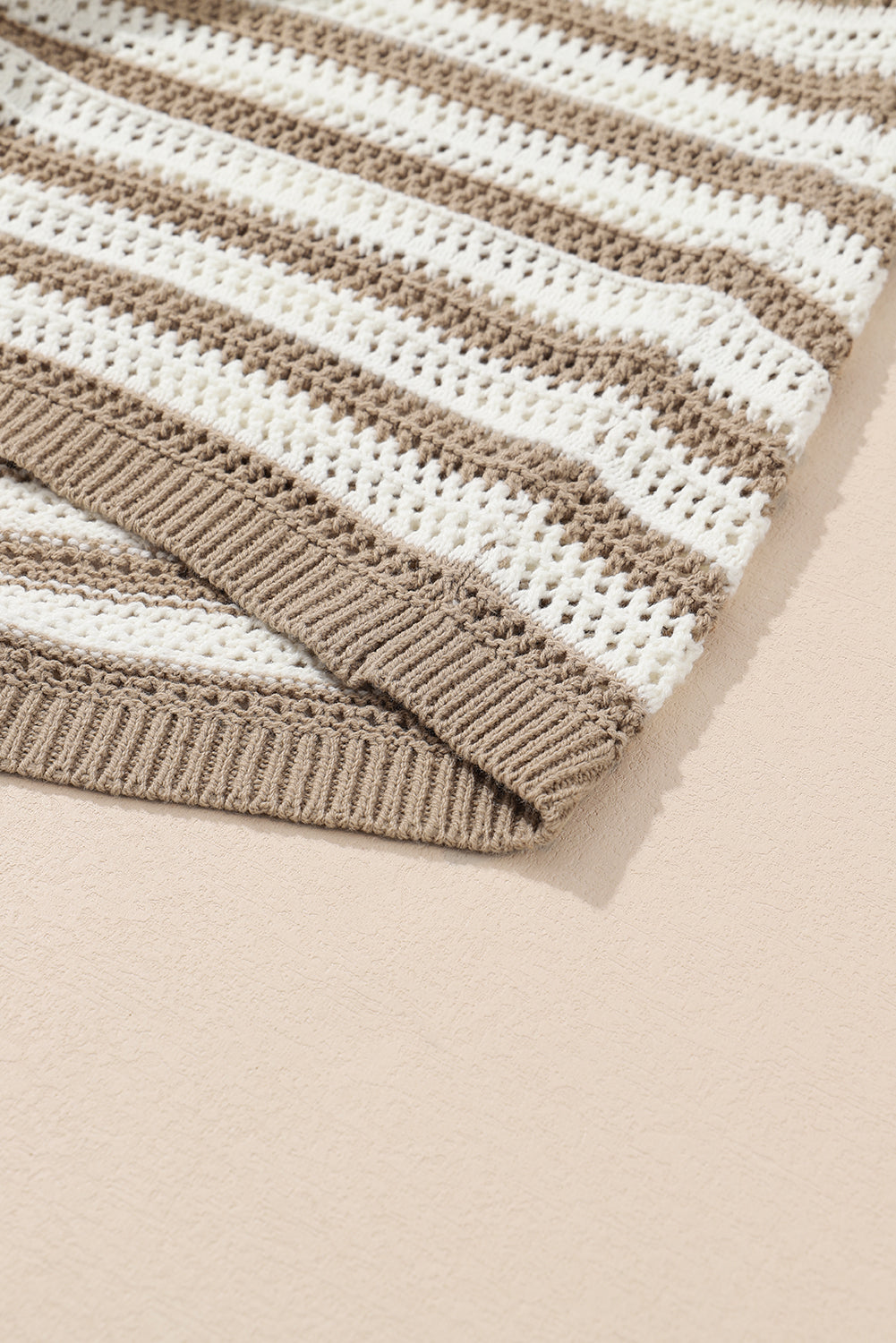 Khaki Stripe Hollowed Knit Sleeveless Sweater Dress