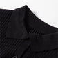 Black Ribbed Knit Collared Slim Fit Sweater Cardigan