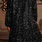 Color black Plus Size Bubble Sleeve V Neck Sequin Dress