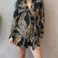 Tropical Print Notched Collar Long Sleeve Romper Casual Tied Detail Blazer Jumppsuit