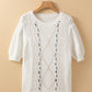 White Multicolor Stitch Detail Cable Knit Short Sleeve Sweater