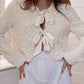 Sequin Open Front Long Sleeve Casual Tied Detail Cardigan