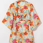 Orange Blooming Floral Print Front Tie Romper
