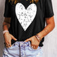 Black Valentines Heart Printed Round Neck T Shirt