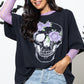 Black Floral Skull Graphic Halloween Tunic T Shirt