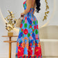 Floral Print Spaghetti Strap Shireed Maxi Dress Casual A Line Waist Flared Dress