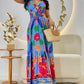 Floral Print Spaghetti Strap Shireed Maxi Dress Casual A Line Waist Flared Dress
