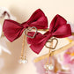 Racing Red Bow Knot Heart Pearl Tasseled Hair Clips