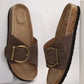 Coffee Buckle Decor Faux Suede Thick Sole Slippers