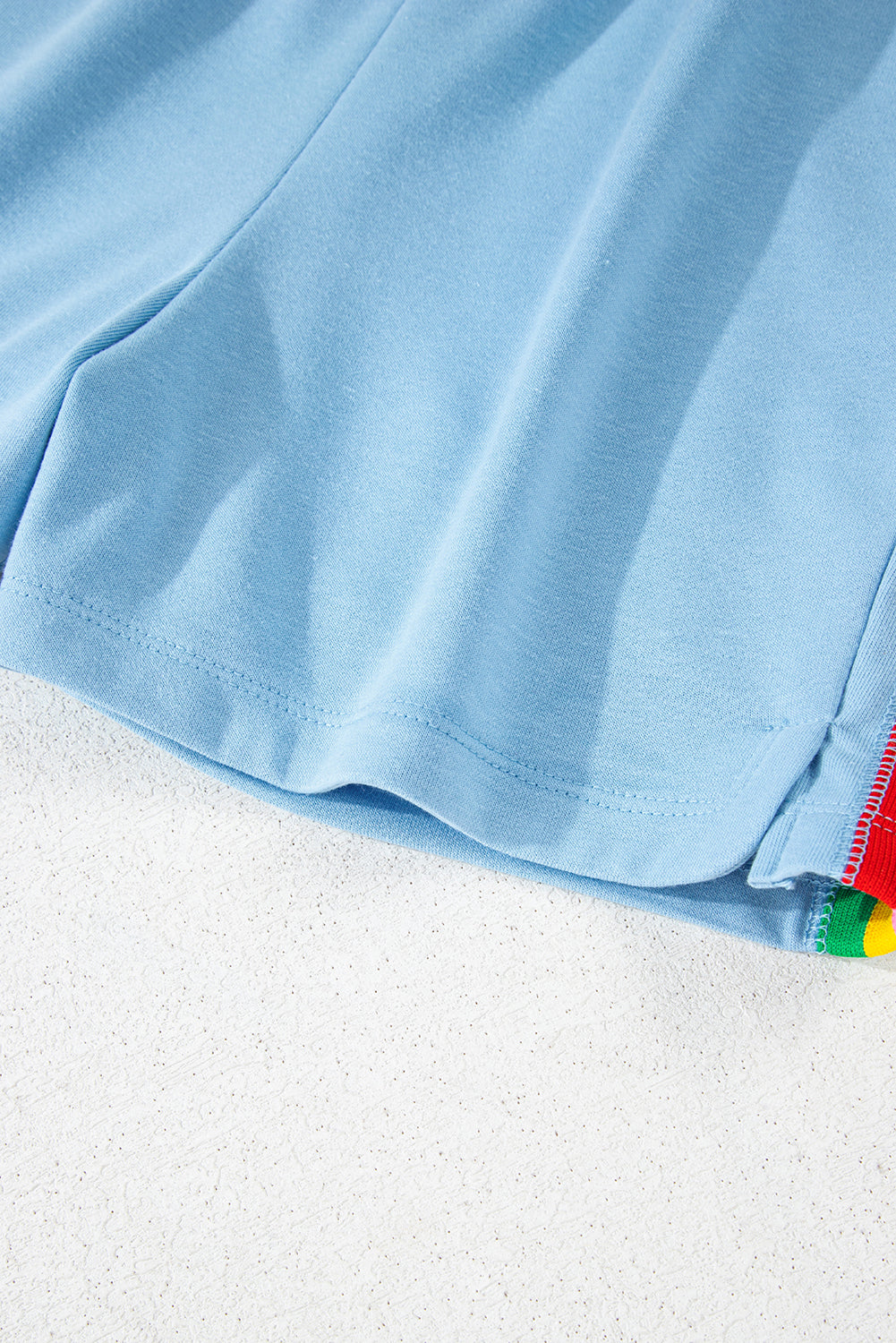 Sky Blue Rainbow Colorblock Collared Short Sleeve Top 2 Piece Shorts Set