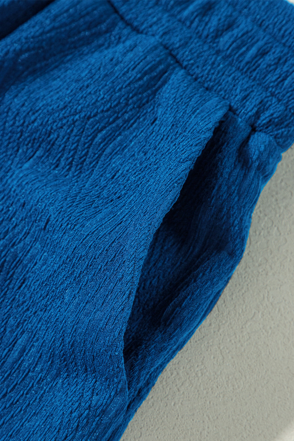 Bluing Solid Textured Crew Neck Short Set