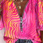 Abstract Print Zip Front Cold Shoulder Top