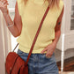 Yellow Solid Color Hollowed Knit Round Neck Sweater Vest