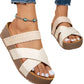Beige Braided Detail Criss Cross Platform Slippers