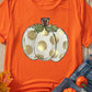 Orange Thanksgiving Pumpkin Pattern Crew Neck Short Sleeve Top