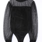 Black Sheer Dotty Long Sleeve Ribbed Velvet Bodysuit