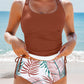 Mineral Red Drawstring Tummy Control Mix-and-match 2pcs Tankini Swimsuit
