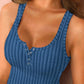 U Neck Snap Button Ribbed Tank Top