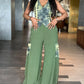 2 Pieces Outfit Ombre Print V Neck Sleeveless Vest and Casual High Waist Wide Leg Pants with Cargo Pockets