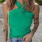Dark Green Ribbed Criss Cross Halter Neck Sheath Sweater Tank Top