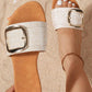 Beige Buckle Decor Linen Upper Flat Slippers