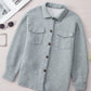 Gray Retro Quilted Flap Pocket Button Shacket