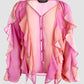 V Neck Shoulder Asymmetrical Ruffles Blouse Casual Button Front Long Sleeve Top
