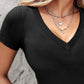 V Neck Short Sleeve Ribbed T Shirt Casual Slim Fit Top