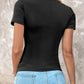V Neck Short Sleeve Ribbed T Shirt Casual Slim Fit Top