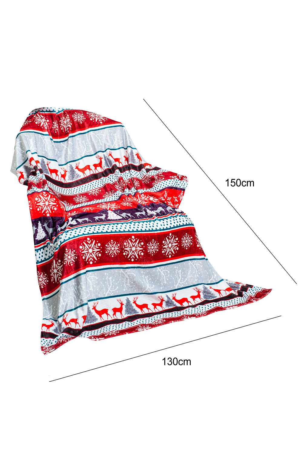 Fiery Red Christmas Elk Print Reversible Sherpa Fleece Blanket 130*150cm
