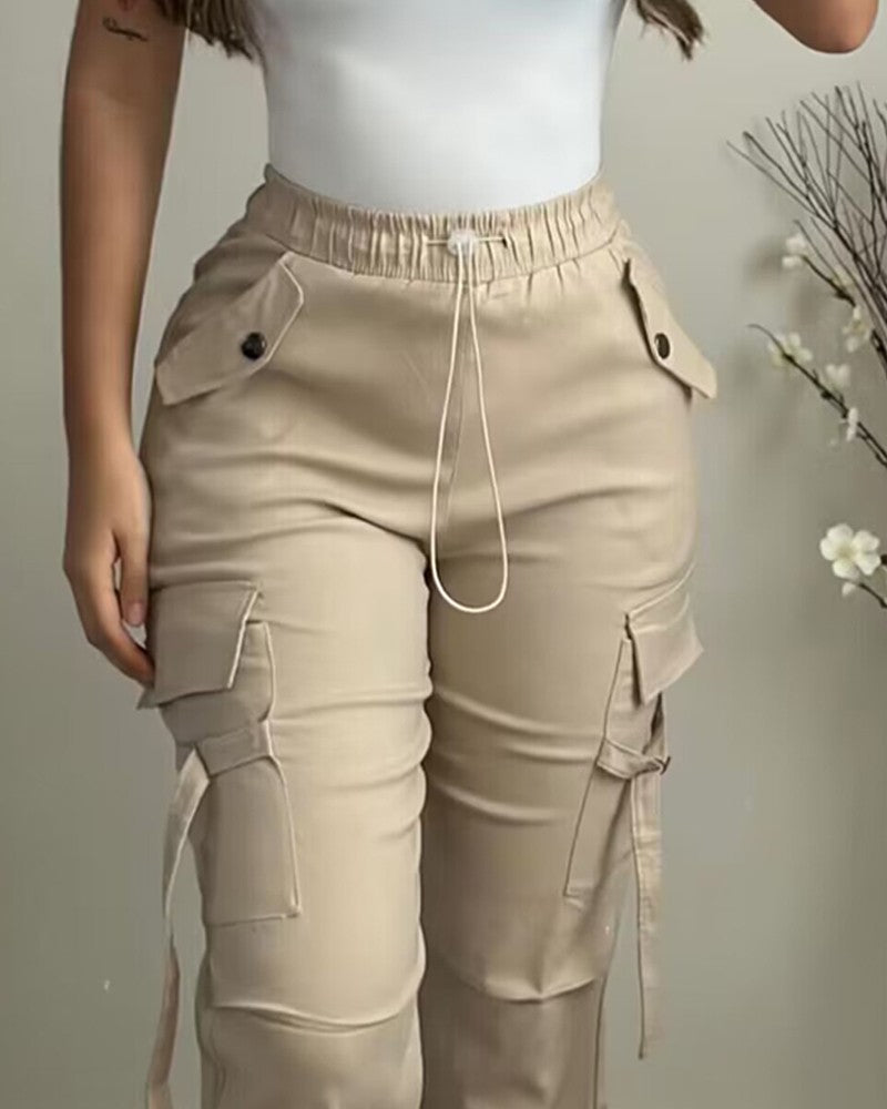 Pocket Design Drawstring Cuffed Pants