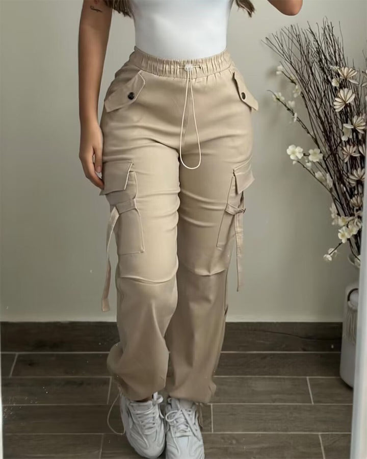 Pocket Design Drawstring Cuffed Pants