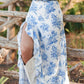 Sky Blue Boho Floral High Waist Ruffle Split Maxi Skirt