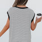 Black Stripe Chest Pocket Patch Round Neck Tank Top