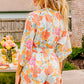 Orange Blooming Floral Print Front Tie Romper