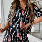 Black Champagne Print Silky Short Sleeve Pajamas Set