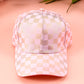 Light Pink Checkered Print Adjustable Baseball Cap