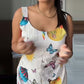 Butterfly Cartoon Print Pocket Design Back Shirred Romper