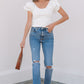 White Eyelet Ruffle Sleeve Slim Fitted Top