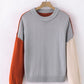Gray Colorblock Bishop Sleeve Ribbed Trim Sweater